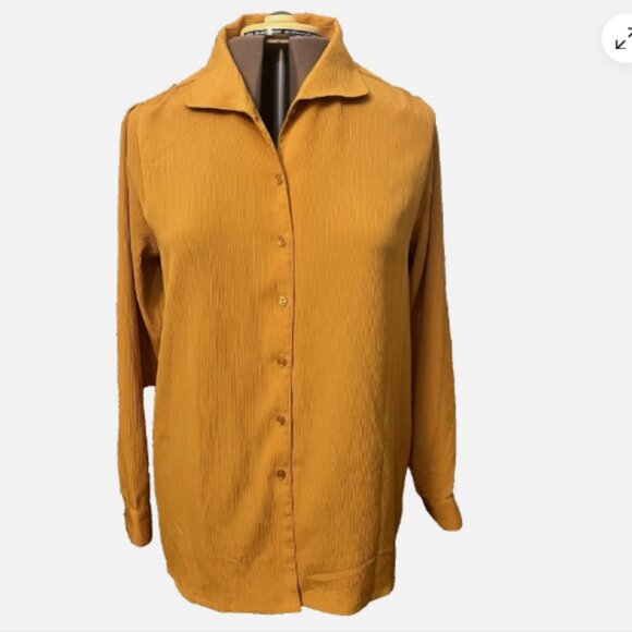KATHIE LEE. Size 12. Mustard Color. Long Sleeve. Textured Poly Blouse. B5 - Picture 1 of 7